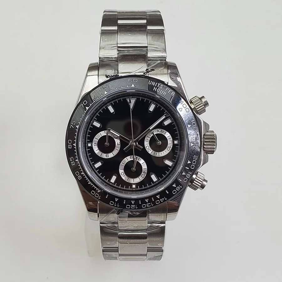 

2019 new watch quartz chronograph Japan VK63 movement sapphire 39MM ceramic bezel luminous pointer steel bracelet