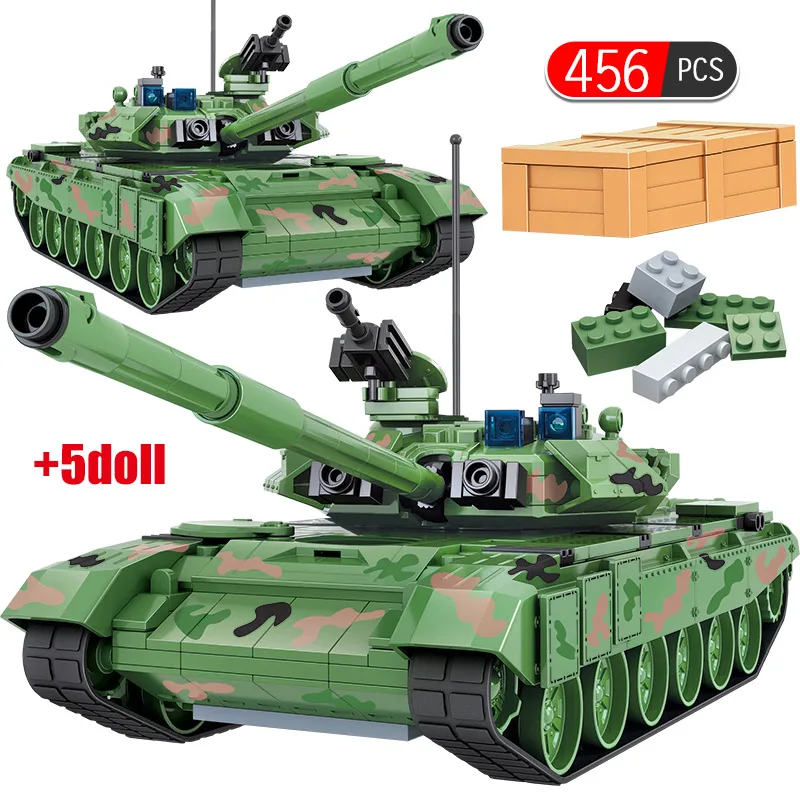 

456PCS T90A Battle Tank Building Blocks Legoingly WW2 Tank Military City Soldier Figures Weapon Bricks Toys for Boys Gift