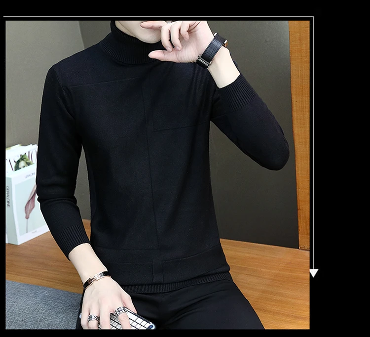 nuevo invierno catido suéter hombres moda cuello alto hombres elatistico fuerza Slim Fit casual pulóver suéter