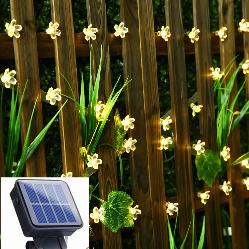 

5m 7m 12m Peach Flower Solar Lamp Power LED String Fairy Lights 6V Solar Garlands Garden Holiday Party Flower Decor for Outdoor