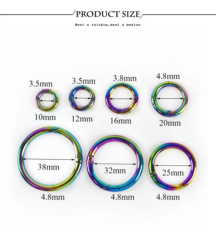 20pcs Meetee 10-50mm Metal Spring O Ring Round Openable Round Snap Hook for Bag Strap Keychain Pendant DIY Sewing Accessories