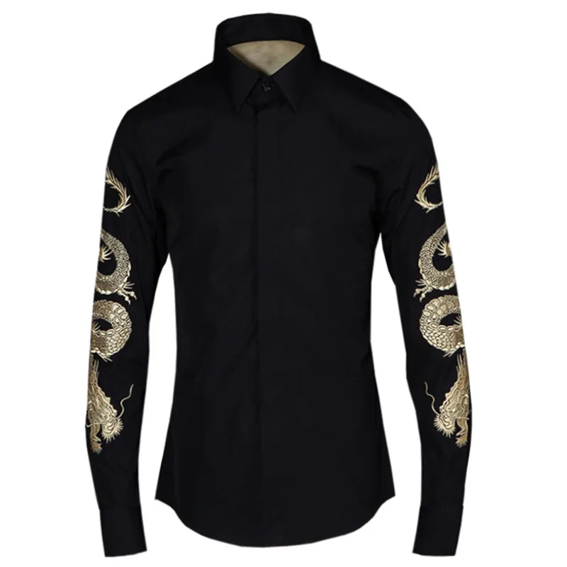 

High quality brand Italy style long sleeve embroidery shirts men original spring fashion shirt mens casual black shirt male