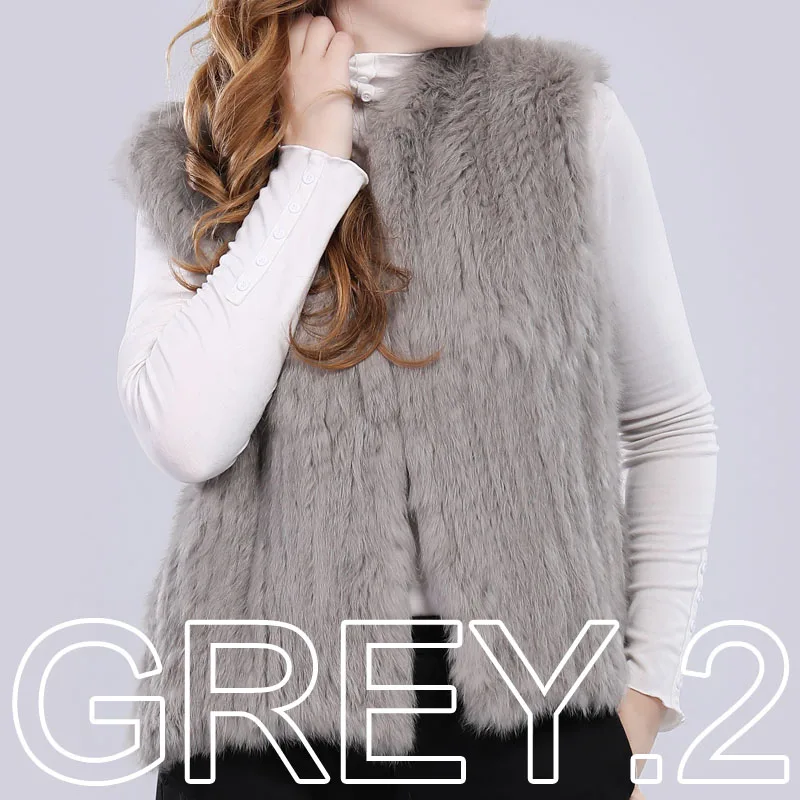 grey.2 Новое поступление, жилет из натурального кроличьего меха, вечерние жилеты, вязаные жилеты, Женская шерстяная Толстая майка de pele de coelho - Цвет: grey.2