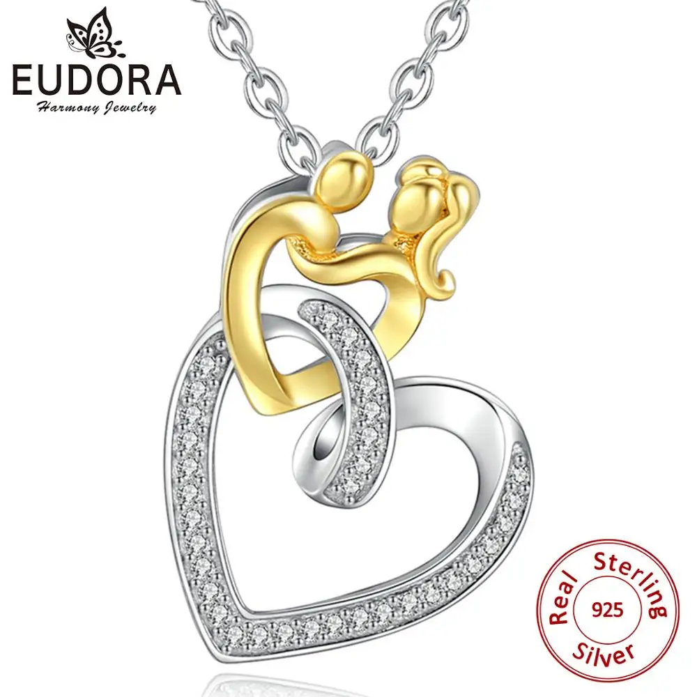 EUDORA 100% Стерлинговое Серебро 925 пробы двойное сердце Хрустальная Подвеска