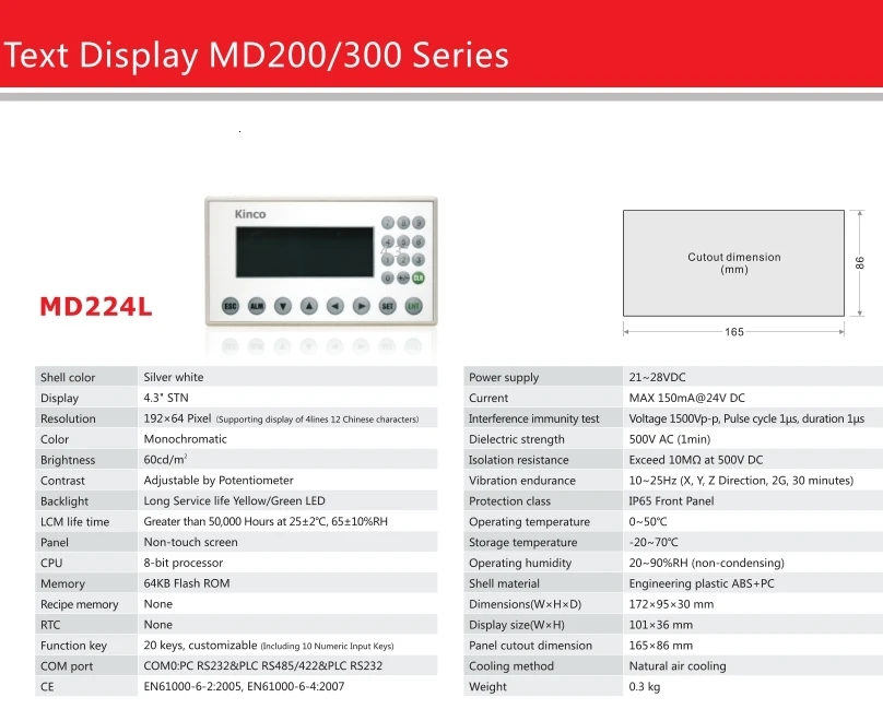 Kinco 4,3 дюймов текст Дисплей MD304L MD214L MD204L MD224L Поддержка RS232 RS485 RS422 сообщений Порты NEWCARVE