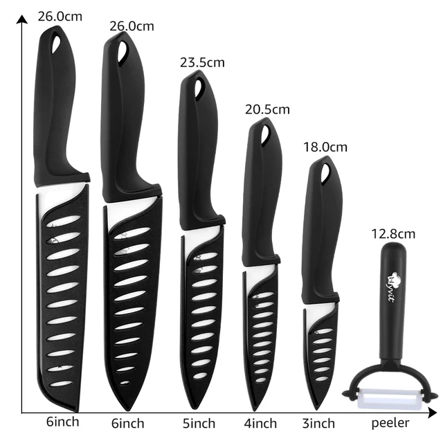 Ceramic Knives Kitchen knives 3 4 5 6 inch Chef knife Cook Set+peeler white  zirconia blade Multi-color Handle High Quality