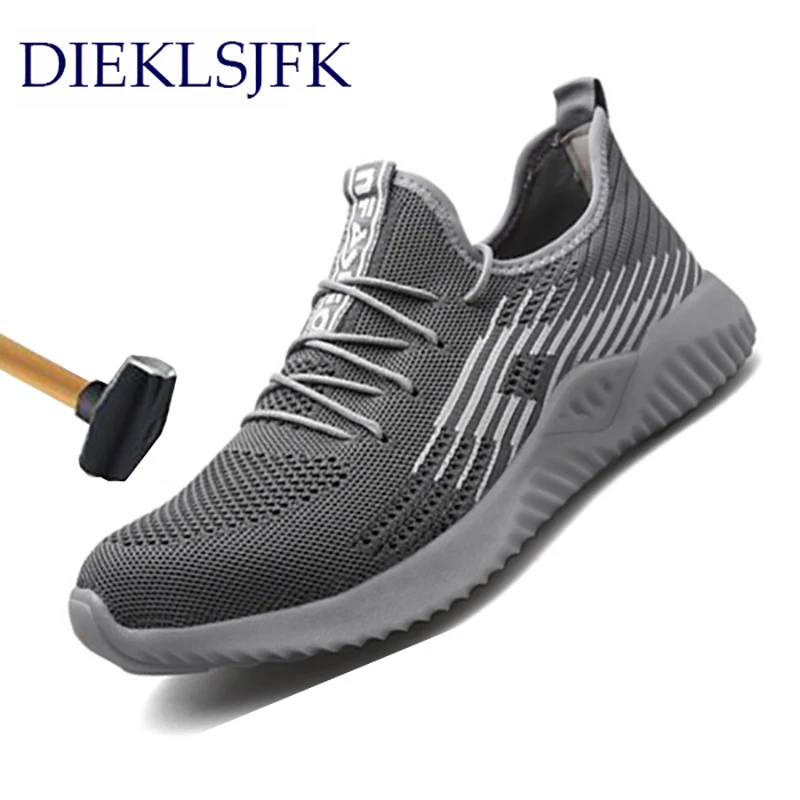 

Safety Shoes Men Puncture-Resistant Steel Toe Caps Work Shoes Black Mesh Cloth Wear-Resistant Breathable Men's Work Shoes Boots