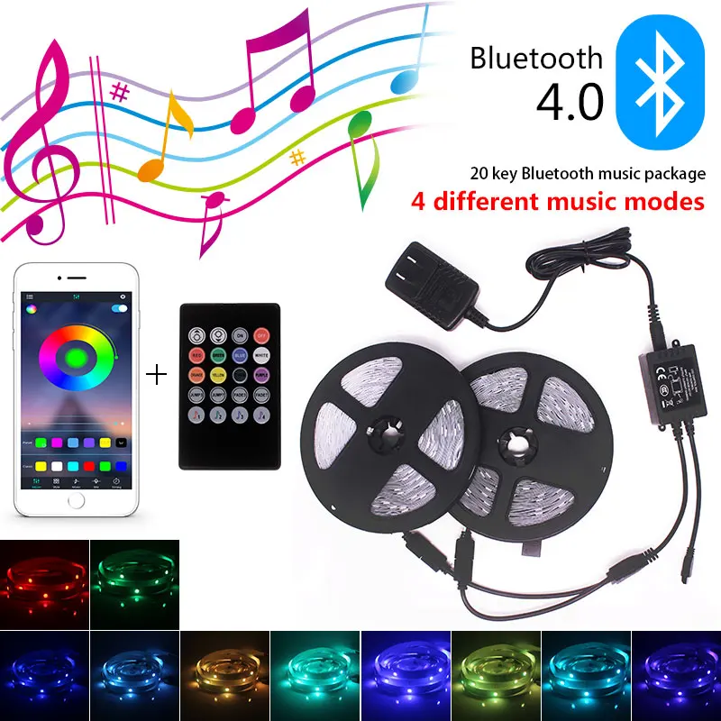 12V Светодиодные ленты светильник RGB 5050 s музыкальной синхронизации Цвет изменение