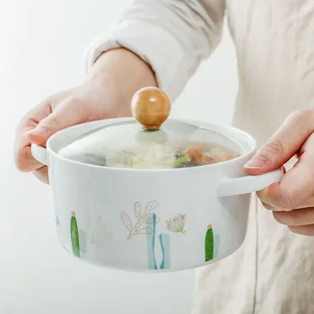 

1 Set Ceramic Instant Noodle Bowl Big Soup Bowl With Lid 5.5inch
