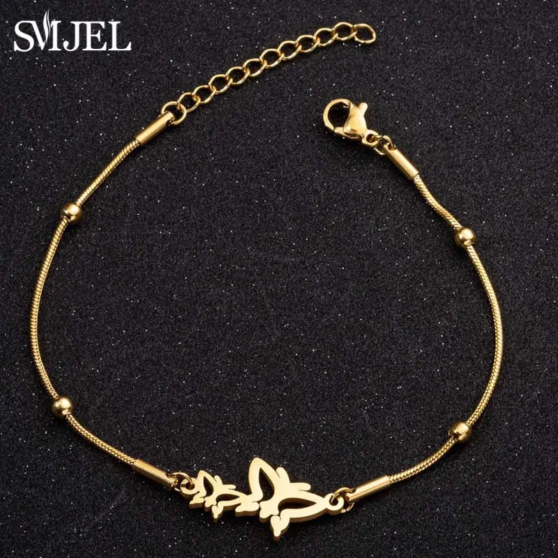 SMJEL из нержавеющей стали пара браслеты с бабочками для женщин девочек высокого качества насекомых животных Регулируемый браслет с бусинами ювелирные изделия