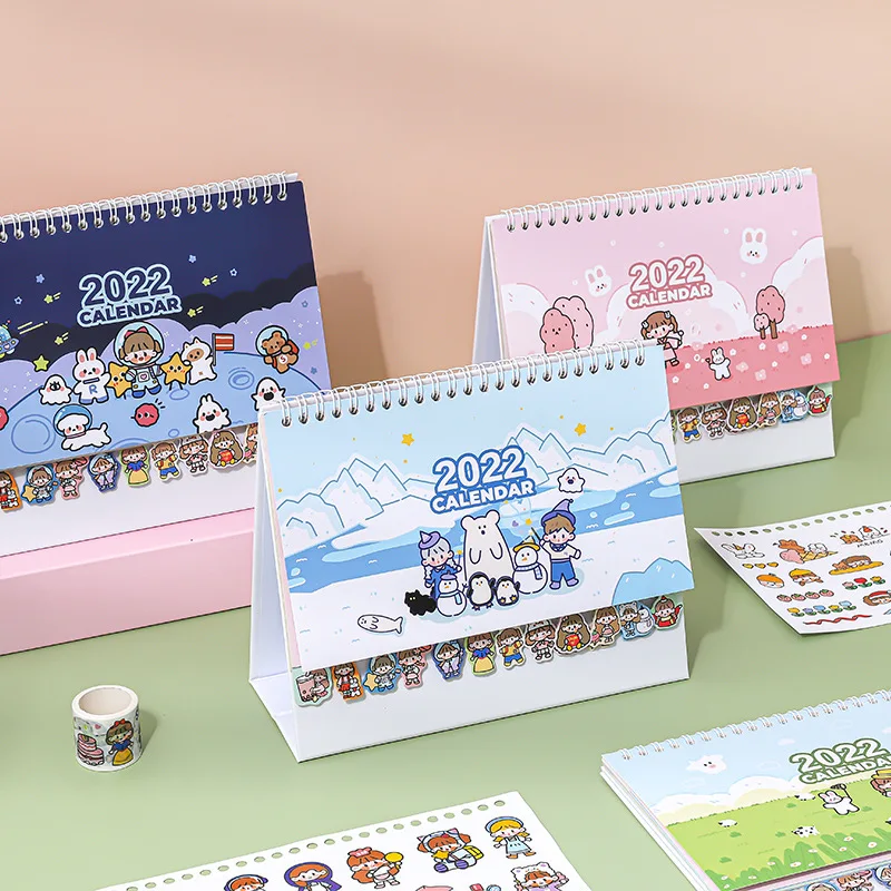 2022 Kawaii Rabbit Planet Girl Calendar with Sticker Coil Schedule Creative Desk Table Dates Reminder Timetable Planner sl3185