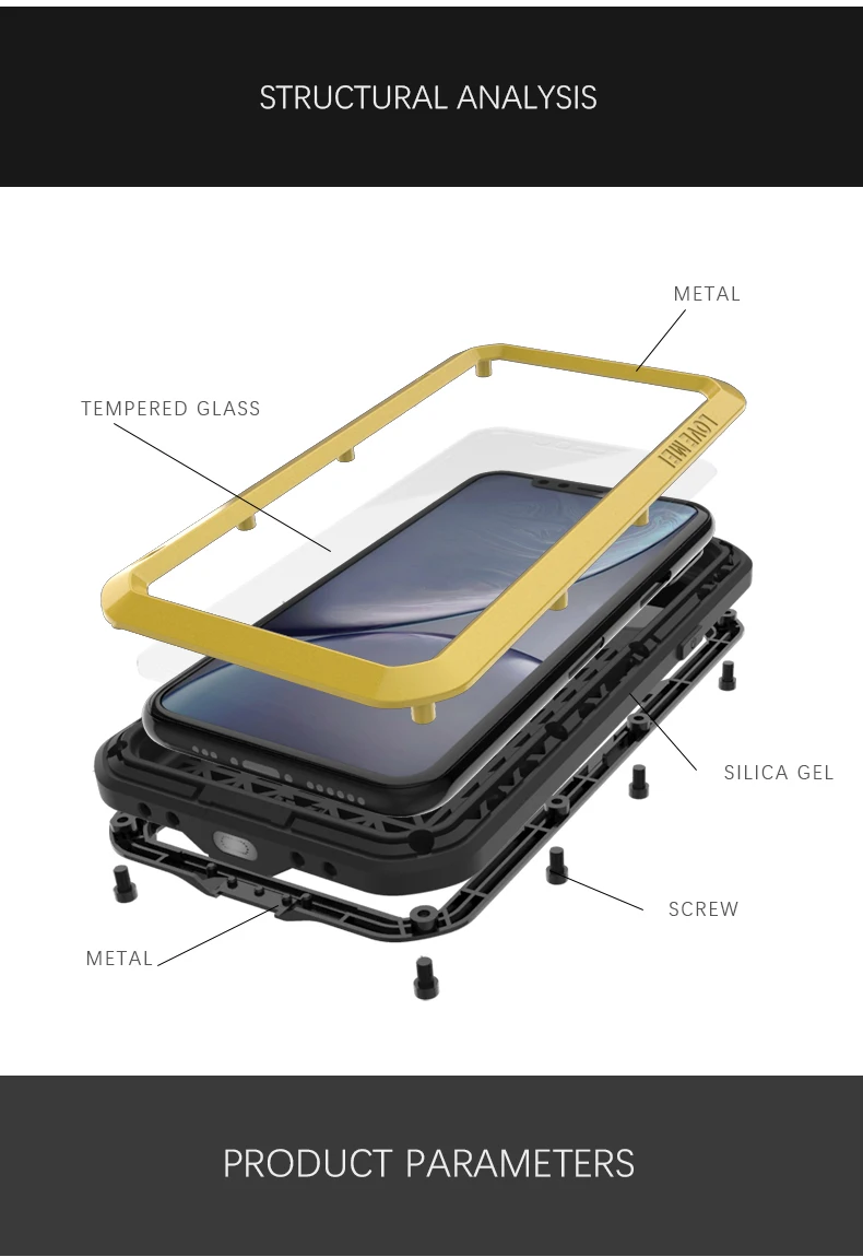 LOVE MEI Metal Armor Waterproof Dustproof Shockproof Rugged Full Body Cover for iPhone 11 Pro Outdoor Sport Phone Case