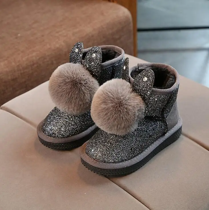 

new girl with velvet snow boots thickened children's princess rabbit boots girl lovely child boots Martin boots warm and comfor