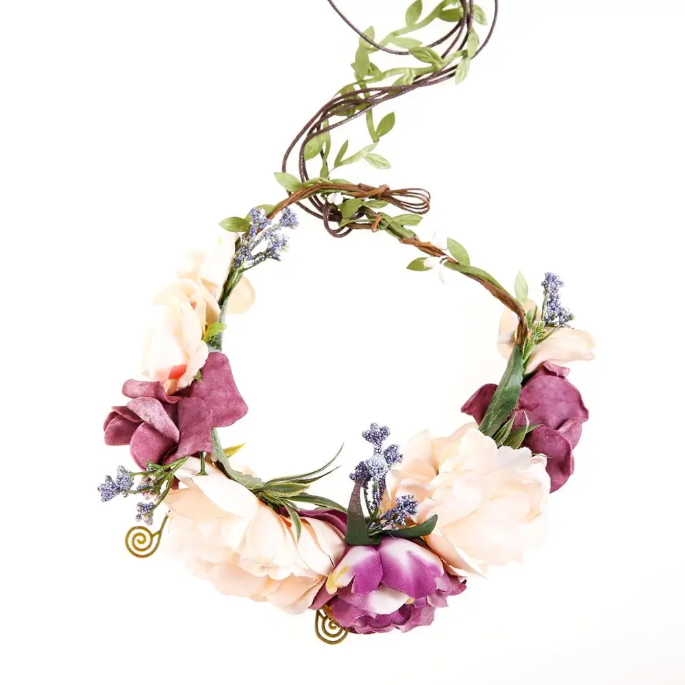 purple beige Ever Fairy фиолетовый цветок женские повязки на голову из ротанга удлиненный Свадебный Цветочный венок искусственный цветок головные уборы AE-1872E - Цвет: purple beige