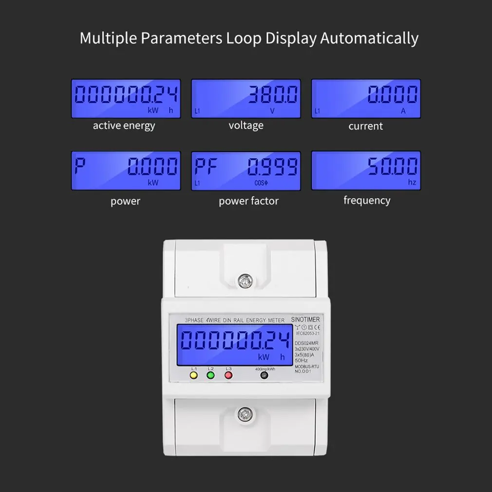 Мульти-функциональные однофазный или 3 фазы 4 провода 5-100A 230V AC счетчика энергии электрического измерителя расхода монитор DIN Rail