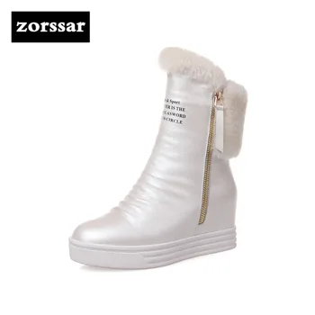 

{Zorssar} Soft Leather High Heel Mid-calf Boots Women Snow Boots Winter Warm Plush Womens Shoes Platform Booties Botines Mujer