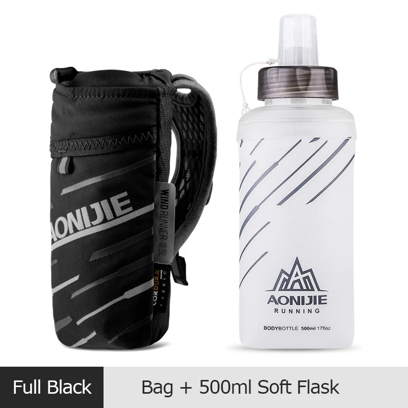Black Bag and Flask AONIJIE E961 ручное быстрое сцепление быстрая колба переноска для бутылей с водой сумка 6," держатель телефона гидратационный карман пакет для марафона - Цвет: Black Bag and Flask