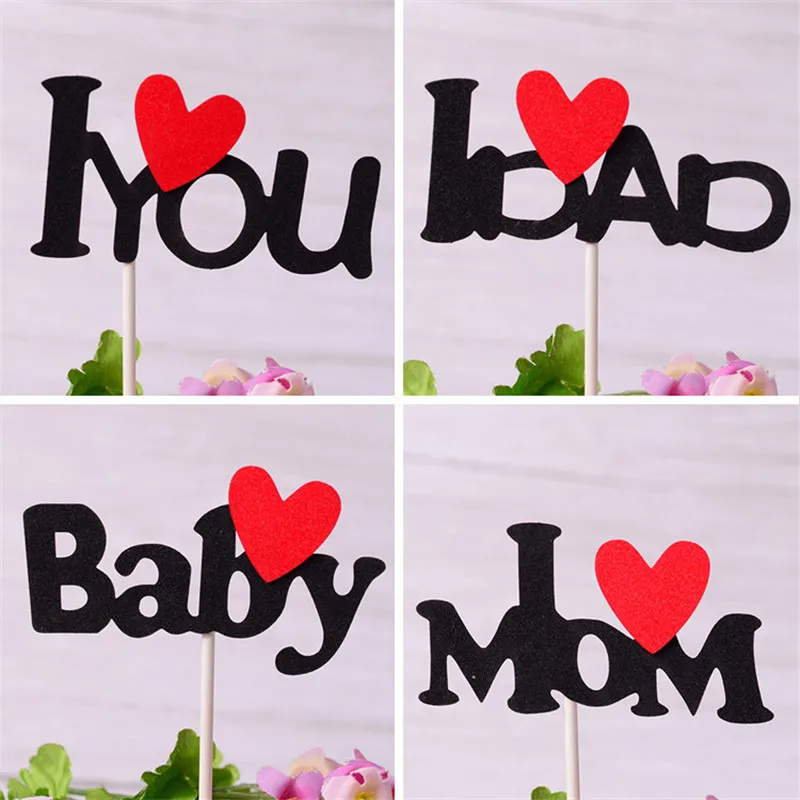 Cakelove 1 шт. флажки для торта кекс I LOVE YOU Топпер для торта I LOVE MOM/DAD топперы для детей день рождения Свадьба Свадебная Упаковка для торта вечерние выпечки DIY