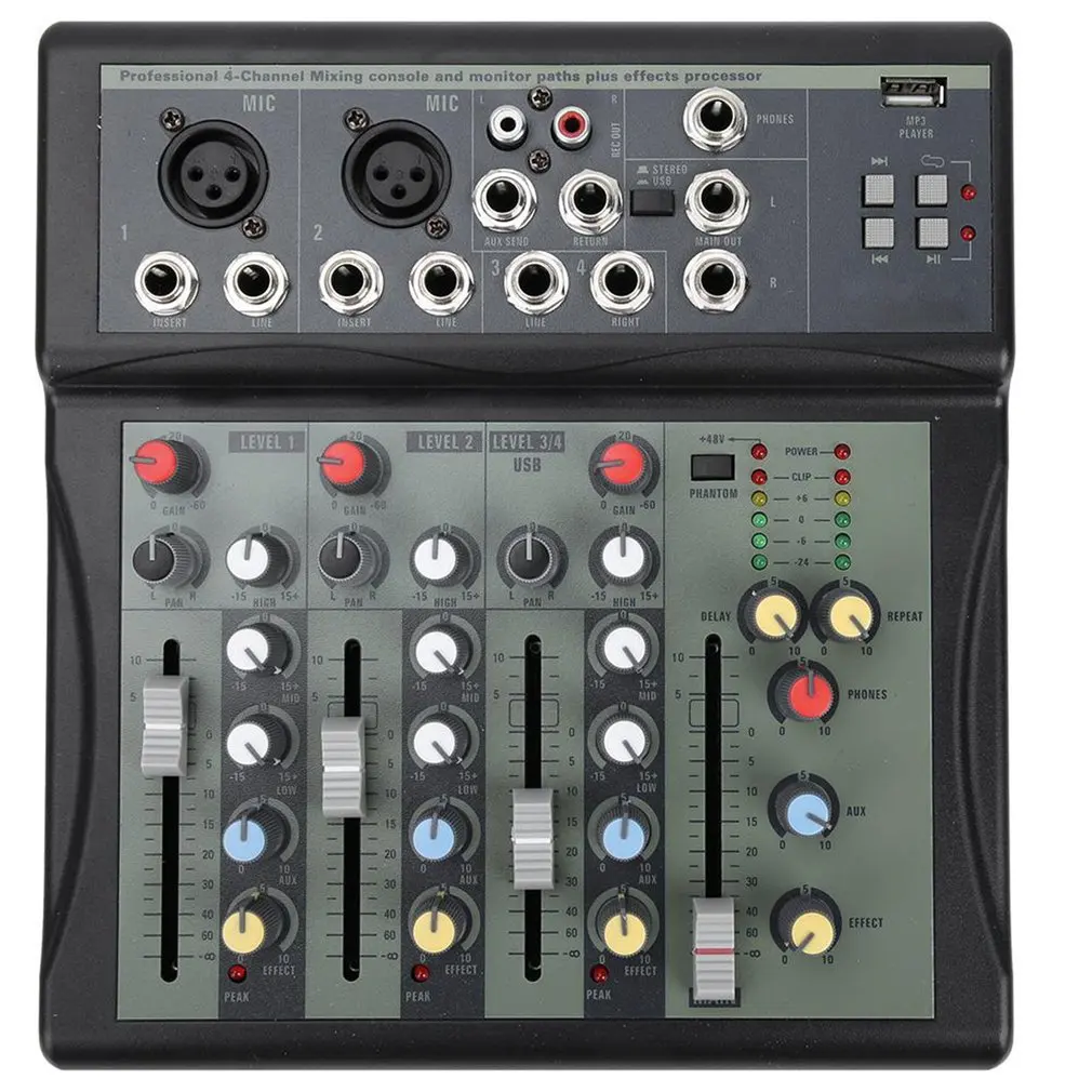 

Professional KY-4S DJ Mixer 4 Channels BT Sound Mixing Console For Karaoke KTV With USB MP3 Jack Live Audio Mixer
