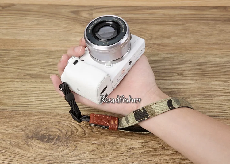 Камуфляжный холщовый + кожаный ремешок Roadfisher для камеры Canon Nikon Sony A6300 A6500 A6000 A5100 A7RM3
