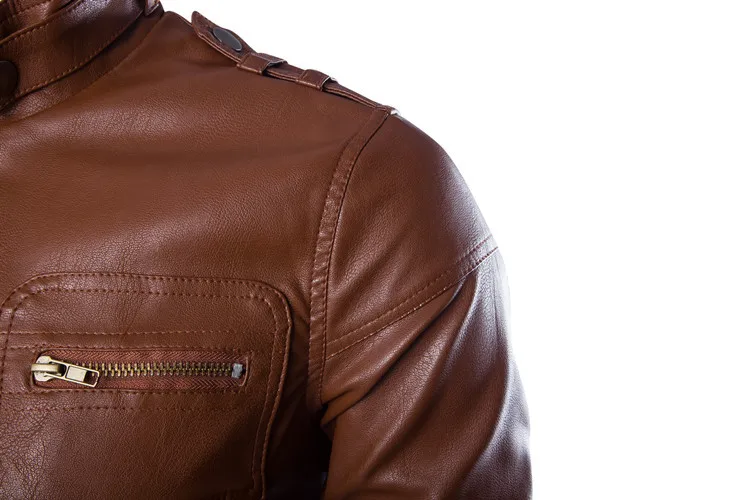 Стиль Мода Мульти-карманы дизайн для мужчин pu кожаная куртка Англия Стенд воротник локомотивное кожаное пальто Y102