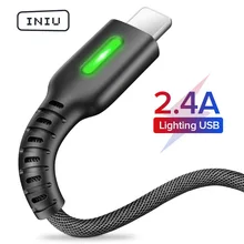 INIU 3 м 2.4A светодиодный USB кабель зарядное устройство для iPhone 11 Pro XS MAX XR X 8 7 6S 6 Plus 5 5S шнур для быстрой зарядки мобильного телефона