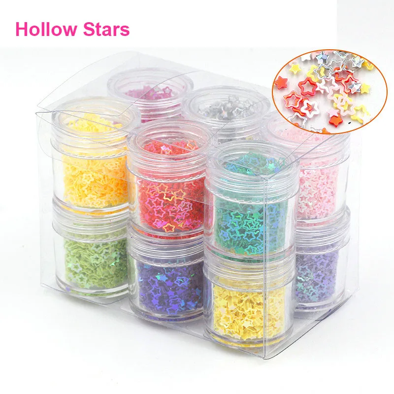 Hollow star 12 цветов слайм глина пайетки для поделок наполнитель для прозрачных/пушистых поставки слаймов оболочки Сердце Звезда Дельфин грязи украшения игрушки аксессуары - Цвет: Hollow star