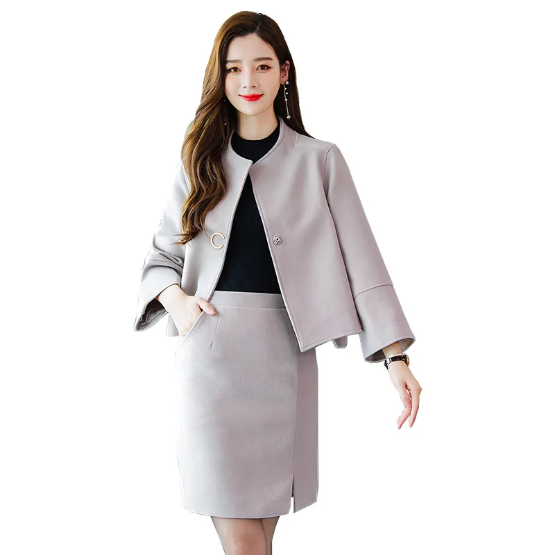 

Woolen Dress Two-Piece 2019 Autumn And Winter New Style WOMEN'S Dress Debutante Elegant Graceful Woolen Cloth Set Skirt Fashion