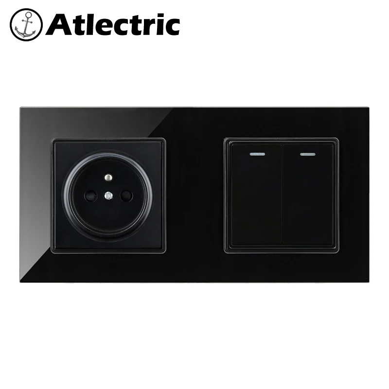Atlectric FR Стандартный разъем 1 2 3 4 банды лампы кнопка выключателя света двойной настенный, мощность стеклянная панель 3 цвета розетки / выключатель света,переключатель,кнопки,кнопка включения