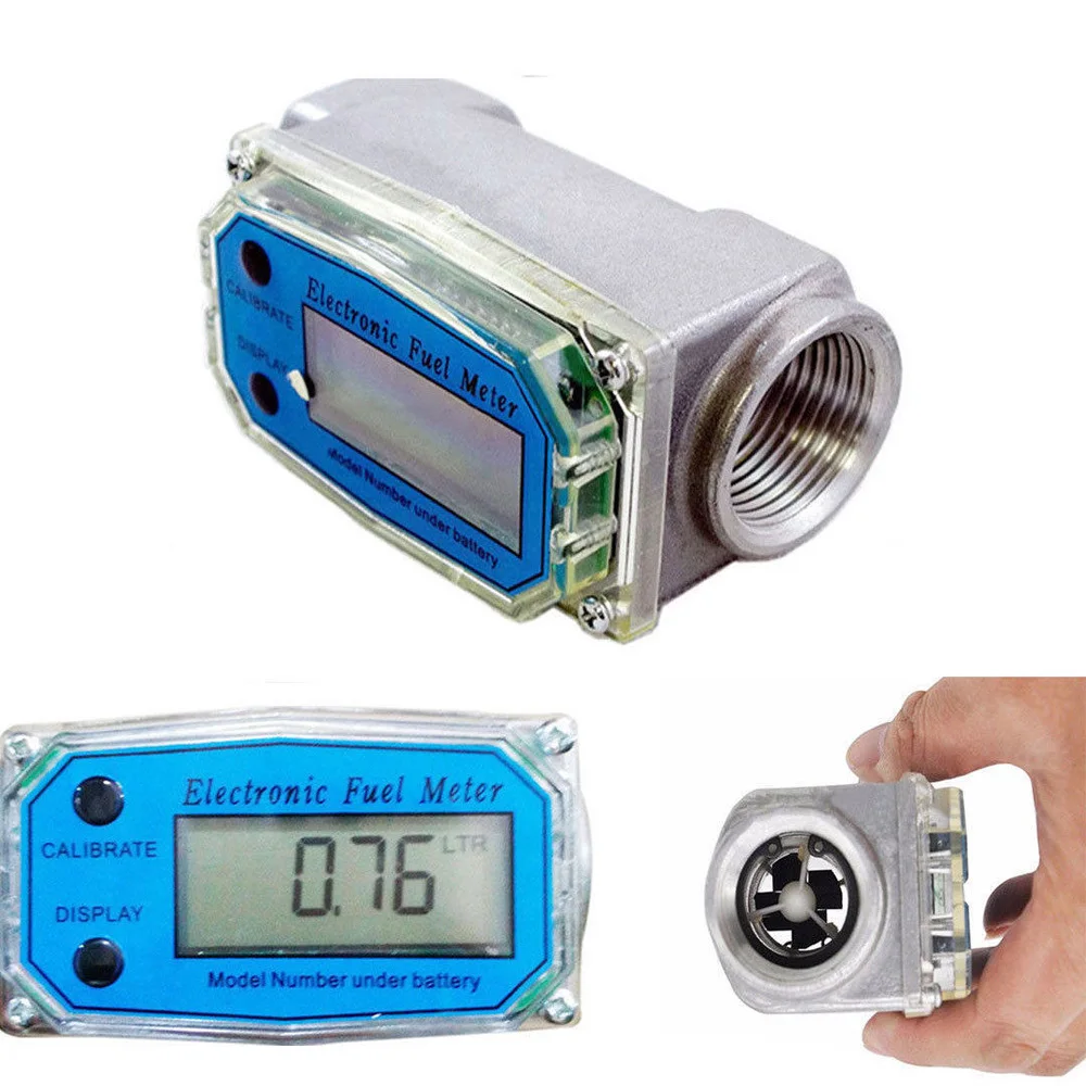 

Blue Turbine Digital Diesel Fuel Flow Meter Guage Counter For Gasoline Water New