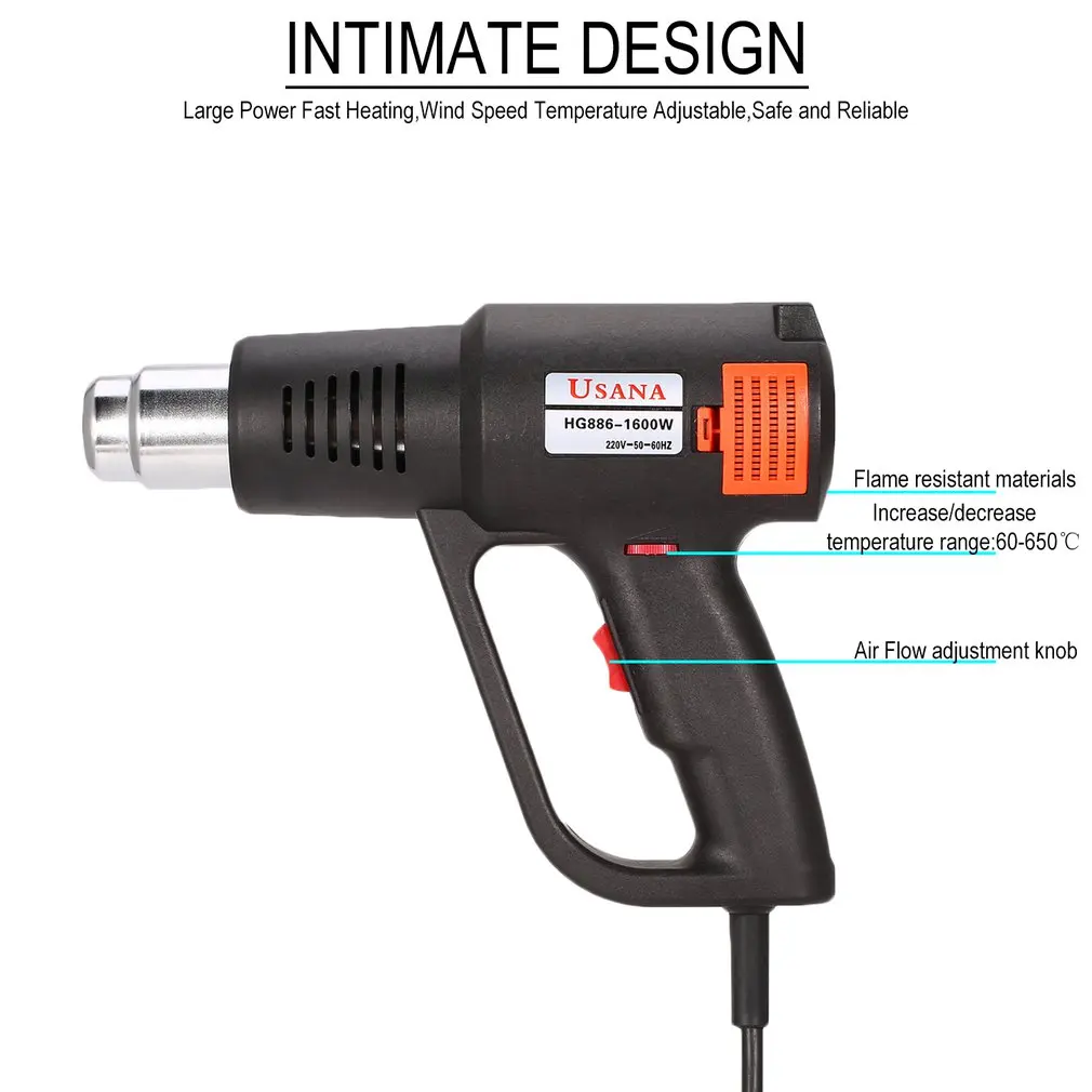 HG866 2000W Electric Hot Air Heat Gun Temperature Adjustable Shrink Wrap Paint Stripper Dissolving DIY Tool+ Nozzle EU