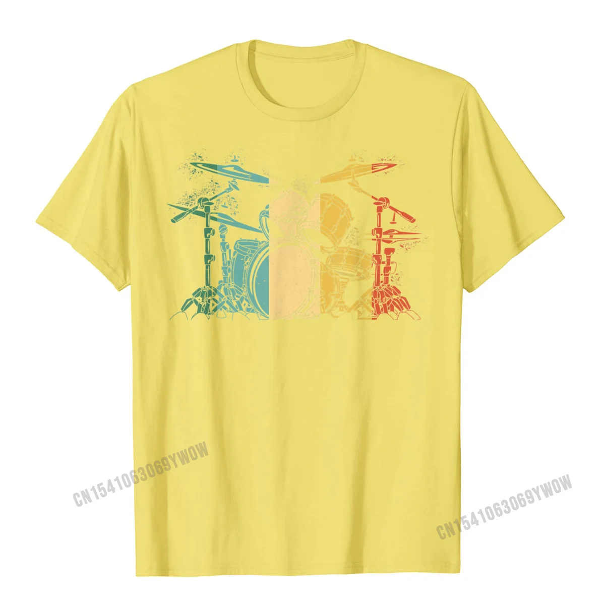 Retro Mens T-Shirt Street Normal Tops Tees Pure Cotton Short Sleeve Funny Tops T Shirt Round Neck Free Shipping Drummer Vintage Drum Set Drumset Drummers Drumming Funny T-Shirt__90 yellow