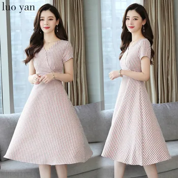 

2020 Vintage Plus Size Pink Chic Sexy Sundress Summer New Sweet Plaid Beach Midi Dresses Women Bodycon Elegant Party Vestidos