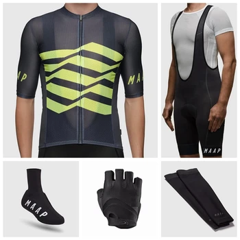 

5-Piece Cycling Suit 2021 Short Sleeve Cycling Jersey Riding Bike Gloves Shoes Cover Arm Sleeve Baselayer and Bib Shorts Gel Pad