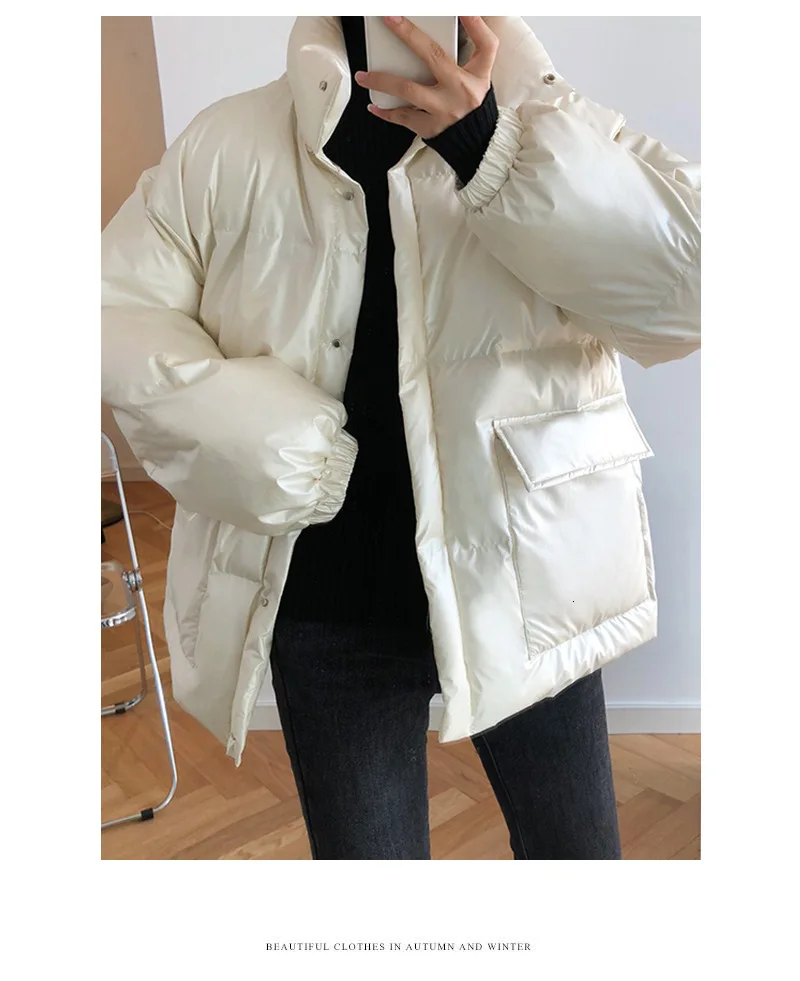 Mooirue зимняя Осенняя парка Женская Корейская Харадзюку Женская хлопковая стеганая одежда свободное хлопковое пальто с длинным рукавом и принтом