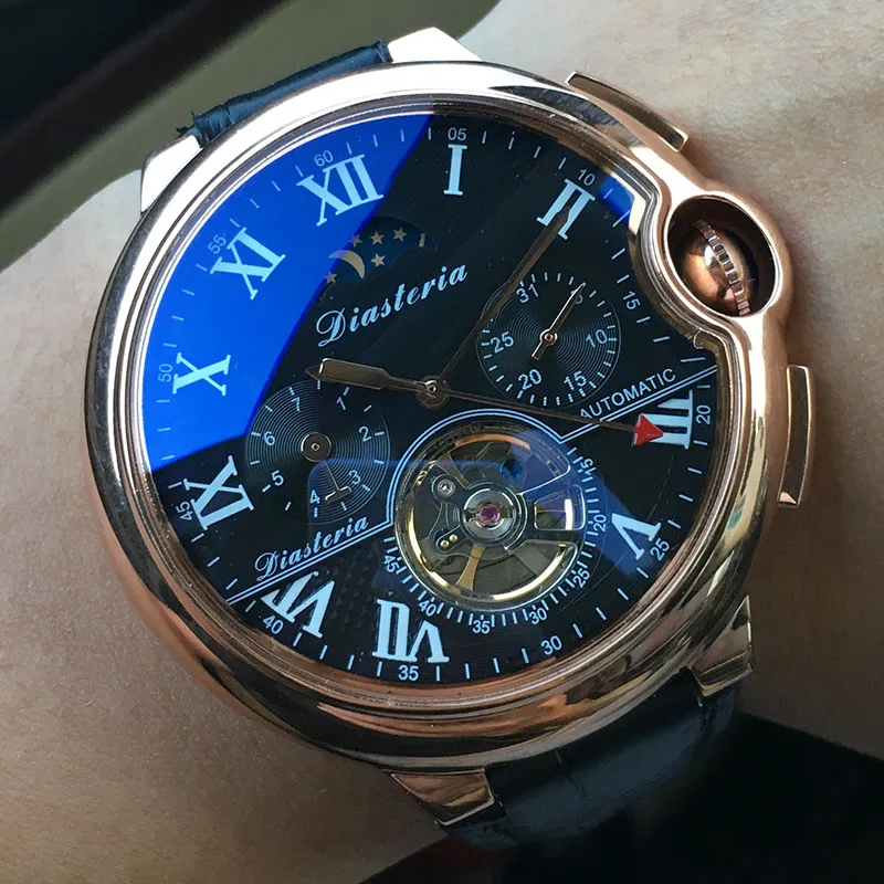 Топ люксовый бренд Tourbillon Скелет автоматические механические часы для мужчин полный календарь Moon Phase водонепроницаемые часы для мужчин s DIASTERIA - Цвет: C4
