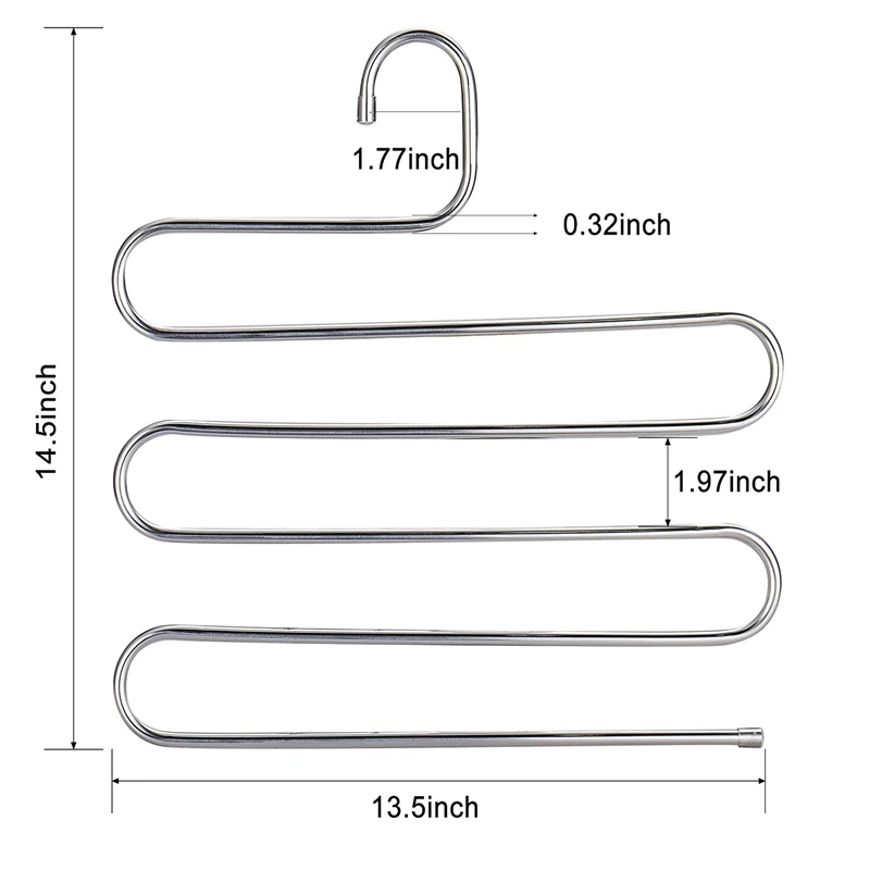 

4 Pack Multi Pants Hangers Rack for Closet Organization,Stainless Steel S-shape 5 Layer Clothes Hangers for Space Saving Stora