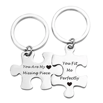 

Puzzle Keyring Man Simple Key Ring Holder Bag Letter Woman Lovers Silver Color Stainless Keychain Pendant Accessories Porte Clef