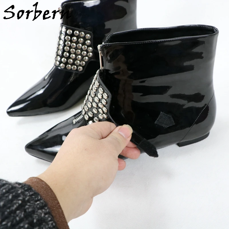 Sorbern Custom Cosplay Shoes Low Heels Pointed Toe Rivets Front Zipper Goth Style Shoes Unisex Big Size Us5-18