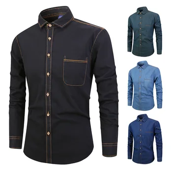 

Men Spring And Autumn Fashion Brand Japan Style Cotton Slim Fit Denim Long Sleeve Shirt Male Casual Pocket Thin Shirts Cloth