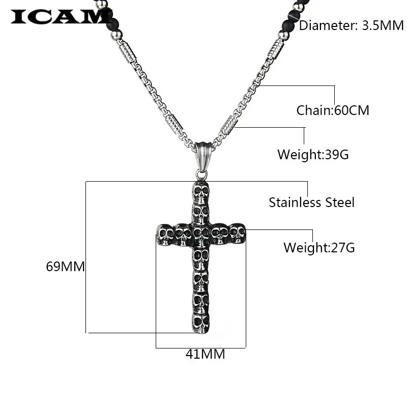 ICAM 4 мм черный камень нержавеющая сталь бусины с черным каменный крест кулон