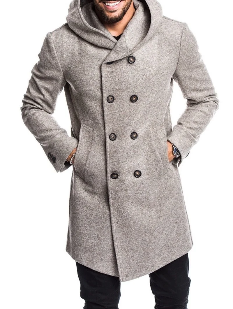 ZOGAA/Лидер продаж, стиль, модный, теплый, зимний, мужской, однотонный, на пуговицах, с карманом, британский стиль, шерстяной Повседневный Тренч, длинное пальто - Цвет: Серый