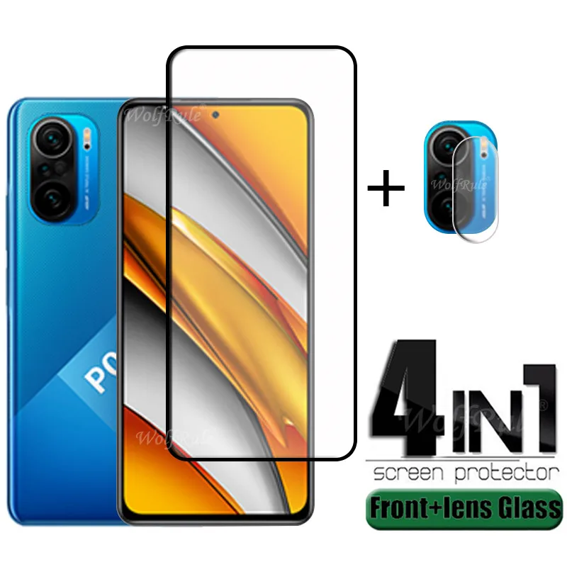 

4-in-1 For Poco F3 Glass For Xiaomi Poco F3 Tempered Glass Full Cover Glue HD Protective Screen Protector For Poco F3 Lens Glass