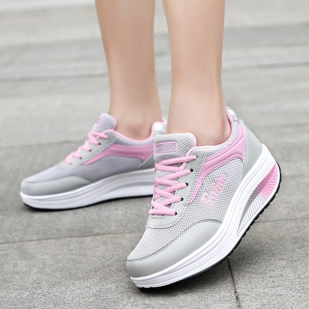 

Women Running Shoes Cushioning Height Platform Breathable cushioning soft bottom sneakers breathable mesh low Walking