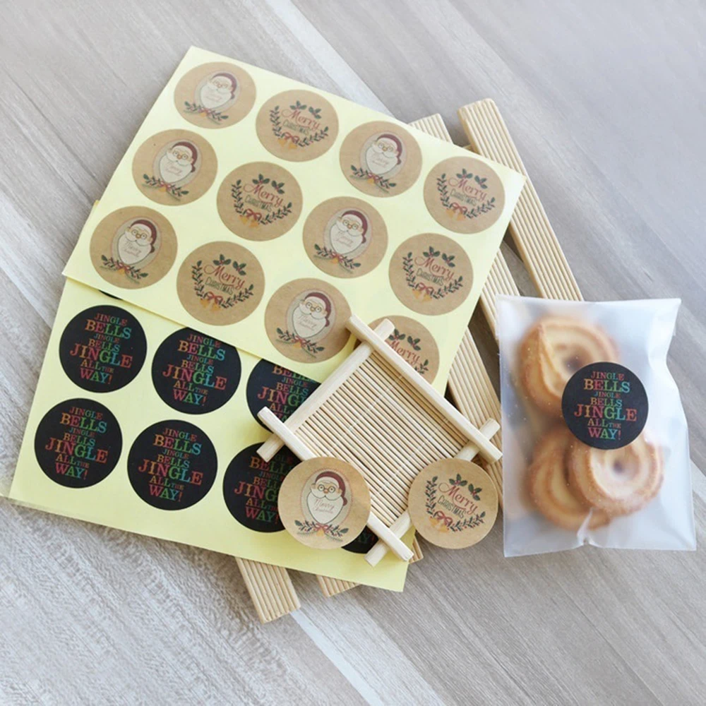 120pcs Seal Stickers Santa Claus Kraft Paper Sticker Gift Tags Merry Christmas DIY Paper Label Scrapbooking Stationery Stickers