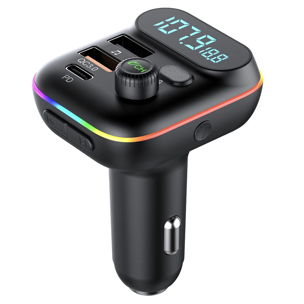 Car Bluetooth 5.0 FM Transmitter PD 20W Type-C 2 Port USB3.0 Phone Charger Colorful Atmosphere Light Handsfree Auto MP3 Player | Мобильные