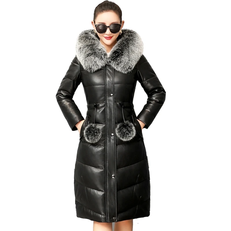 

Genuine Sheepskin Leather Suede Parkas Coat Jacket Fox Fur Hoody Autumn Winter Women Warm Outerwear Coats Plus Size LF9098