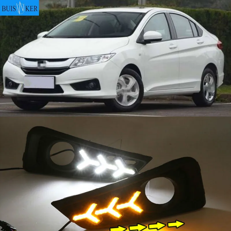 

1 комплект 12V ABS светодиодный для Honda City 2015 2016 DRL Вождения освещают светильник Дневной светильник с желтым Поворотная сигнальная лампа