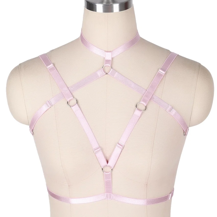 MLCO0339-pink Модные ремни для бюстгальтера, Короткие топы для женщин, подтяжки для тела, Панк готика, Клубное нижнее белье для спальни, выдалбливают регулируемые нагрудные ремни - Цвет: MLCO0339-pink