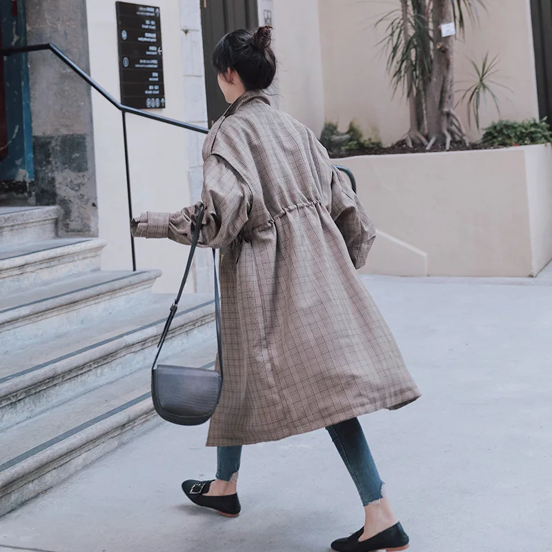 

Plaid Trench Coat Women's 2019 Spring And Autumn New Style Short Loose-Fit Korean-style Western Style Fashion Hip Hop Students J